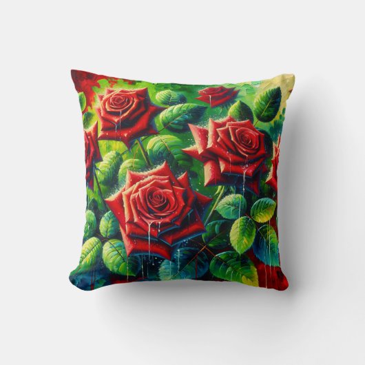 「雨粒の赤いバラ」 クッション (正面)
