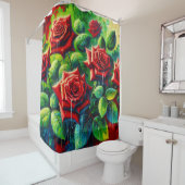 「雨粒の赤いバラ」 シャワーカーテン (インサイチュ)