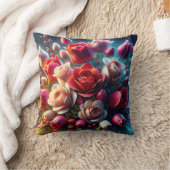 「雨粒の赤とピンクのバラ」 クッション (ブランケット)