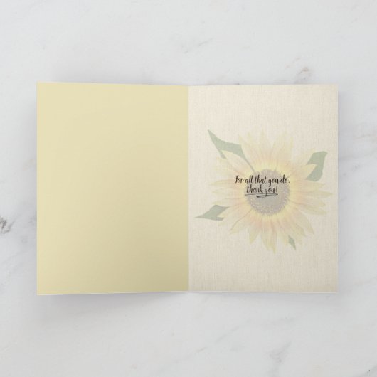 雨粒の黄色のひまわり感謝していは カード (内部)