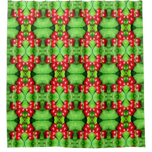 雨粒を持つ赤い果実抽象芸術自然 シャワーカーテン (正面)