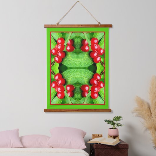 雨粒を持つ赤い果実抽象芸術自然 吊り下げ型タペストリー (寝室)