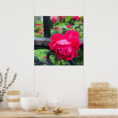 雨粒ピンクローズフラワーバラ雨日NYC ポスター (キッチン)