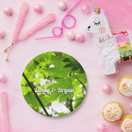 雨粒葉付きメエデ ペーパープレート (パーティー)