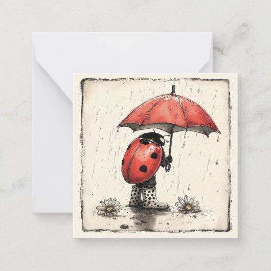 雨粒&雨または輝き:レディバグ ノートカード (正面)
