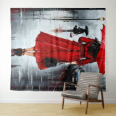 雨絵画中の女歩く タペストリー (インサイチュ(横))