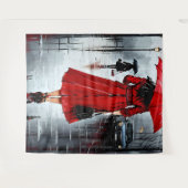 雨絵画中の女歩く タペストリー (正面(横))