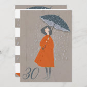 雨誇りを持ったの中の老紙レディ30歳の誕生日 招待状 (正面/裏面)