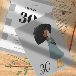雨誇りを持ったの日の30歳の誕生日の女性 招待状