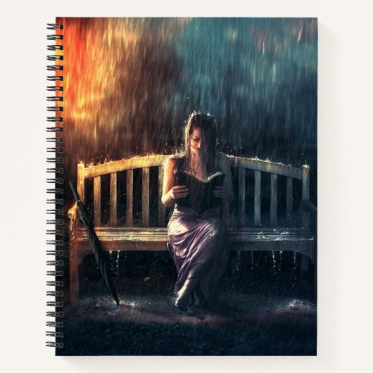 雨読中の女性の本 ノートブック (正面)