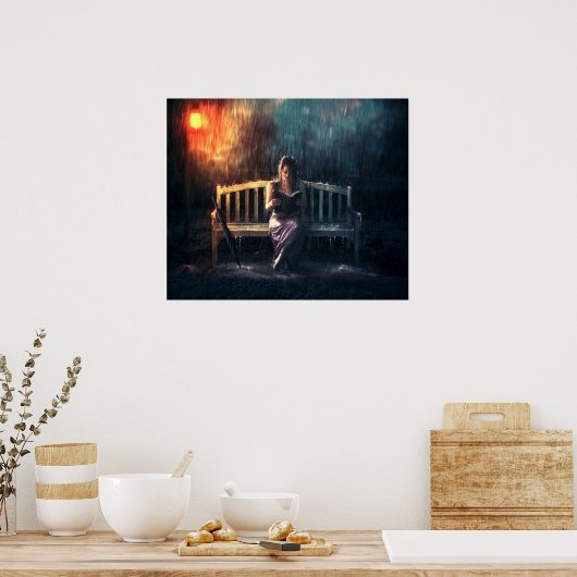 雨読中の女性の本 ポスター (キッチン)