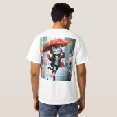 雨走中の猫のtシャツ tシャツ (裏面フル)