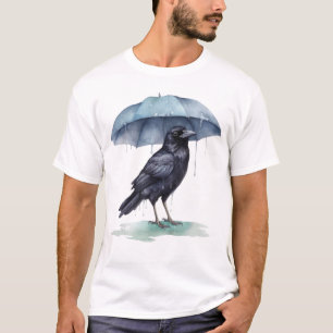 雨遊中のレイベンと傘のノベルティ Tシャツ