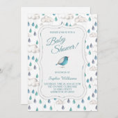 雨雲および雨滴のベビーシャワー 招待状 (正面/裏面)