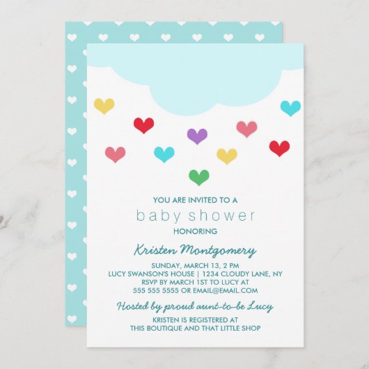 雨雲とハート | ベビーシャワー招待状 招待状 (正面/裏面)