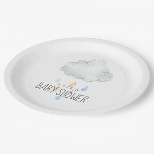雨雲の男の子の赤ちゃんシャワー ペーパープレート (アングル)