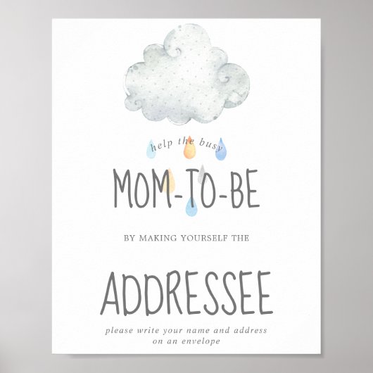 雨雲の男の子シャワー住所の封筒の看板 ポスター (正面)