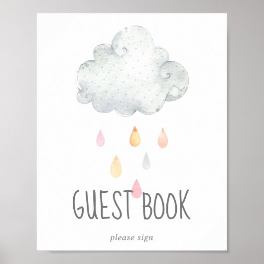雨雲ガールベビーシャワーゲストブックサイン ポスター (正面)