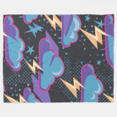 雨雲、稲妻ボルト、星模様 フリースブランケット (正面(横))