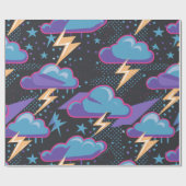 雨雲、稲妻ボルト、星模様 ラッピングペーパー (フラット)