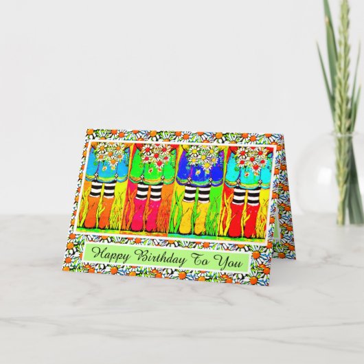 雨靴とデイジー誕生日カードスプリングタイム カード (正面)