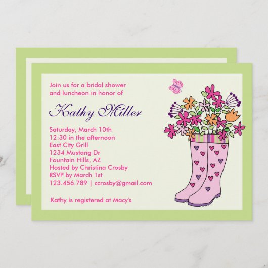 雨靴のブライダルシャワーの招待状 招待状 (正面/裏面)