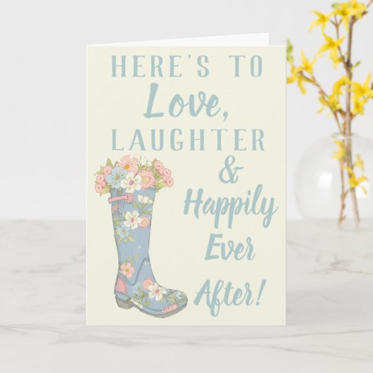 雨靴のブライダルシャワーの挨拶状 カード (黄色い花)