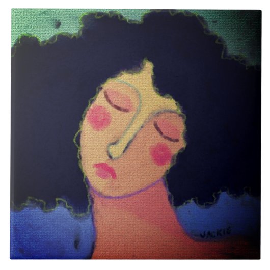 雨髪日抽象芸術ポートレートの女性 タイル (正面)