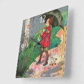 雨,雨,行遠くにく – マザーグース子供部屋韻 スクエア壁時計 (傾斜)