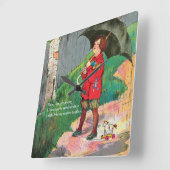 雨，雨，行遠くにく – マザーグース子供部屋韻 スクエア壁時計 (傾斜)