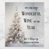 雪おもしろいきらめくクリスマスツリー ワインラベル (シングルラベル)