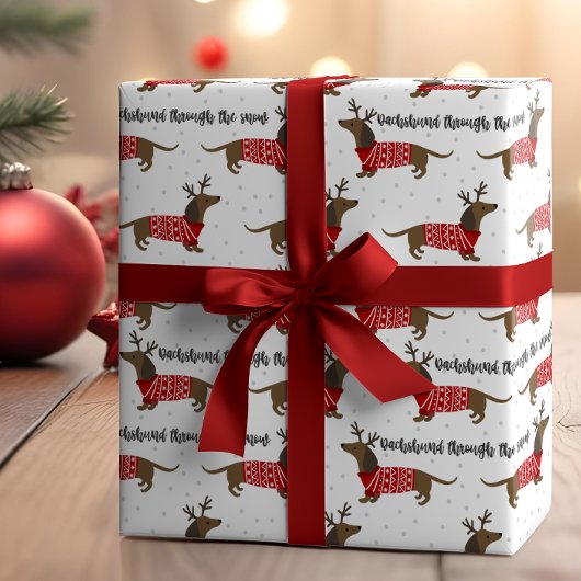 雪おもしろいのクリスマスを通してダックスシュント ラッピングペーパー