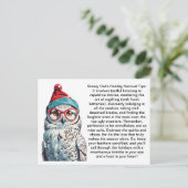 雪おもしろいふくろうからの休日の生存のヒント ポストカード (スタンド正面)