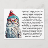 雪おもしろいふくろうからの休日の生存のヒント ポストカード (正面)