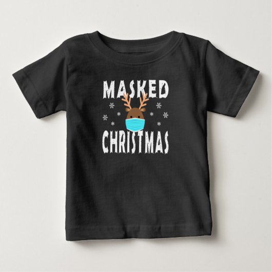 雪おもしろい片でマスクされたクリスマス ベビーTシャツ (正面)