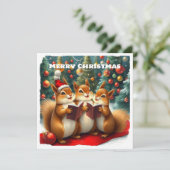 雪おもしろい自然ウッドランド動物クリスマス シーズンカード (スタンド正面)