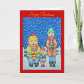 雪おもしろい降りのクリスマス歌手 シーズンカード (正面)