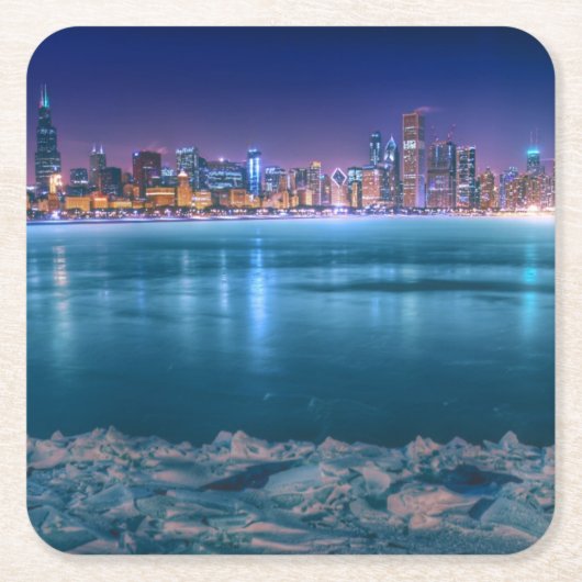 雪および氷は北極で湖Michigaで富みます スクエアペーパーコースター (正面)