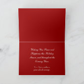 雪および赤い輝きのパーソナライズなクリスマスカード シーズンカード (内部)