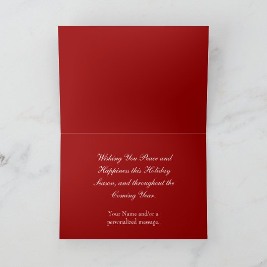 雪および赤い輝きのパーソナライズなクリスマスカード シーズンカード (内部)