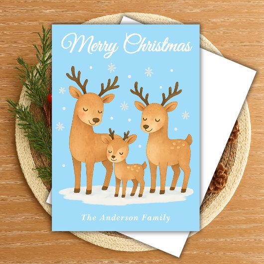 雪お洒落の中のトナカイ一家 シーズンカード