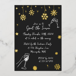 雪お洒落クリスマスホリデーウィンターパーティー 箔招待状