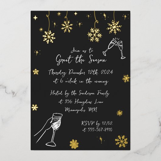 雪お洒落クリスマスホリデーウィンターパーティー 箔招待状 (正面)