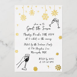 雪お洒落クリスマスホリデーウィンターパーティー 箔招待状