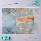 雪お洒落林クリスマスの水彩キツネ 薄葉紙 (クラフト)