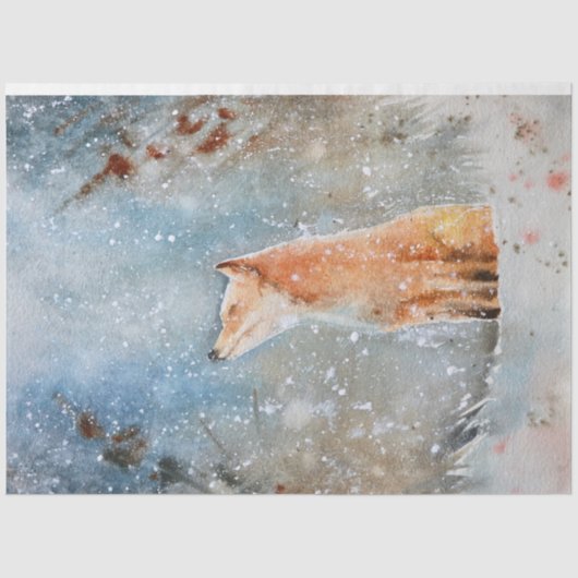 雪お洒落林クリスマスの水彩キツネ 薄葉紙 (正面)