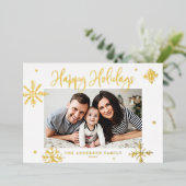 雪お洒落片ハッピーホリデー写真 箔シーズンカード (立ち正面)
