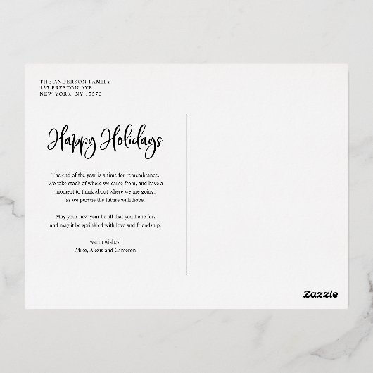 雪お洒落片ハッピーホリデー写真 箔シーズンポストカード (裏面)