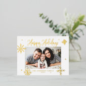 雪お洒落片ハッピーホリデー写真 箔シーズンポストカード (立ち正面)