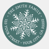 雪お洒落片パイングリーン差出人住所 ラウンドシール (正面)